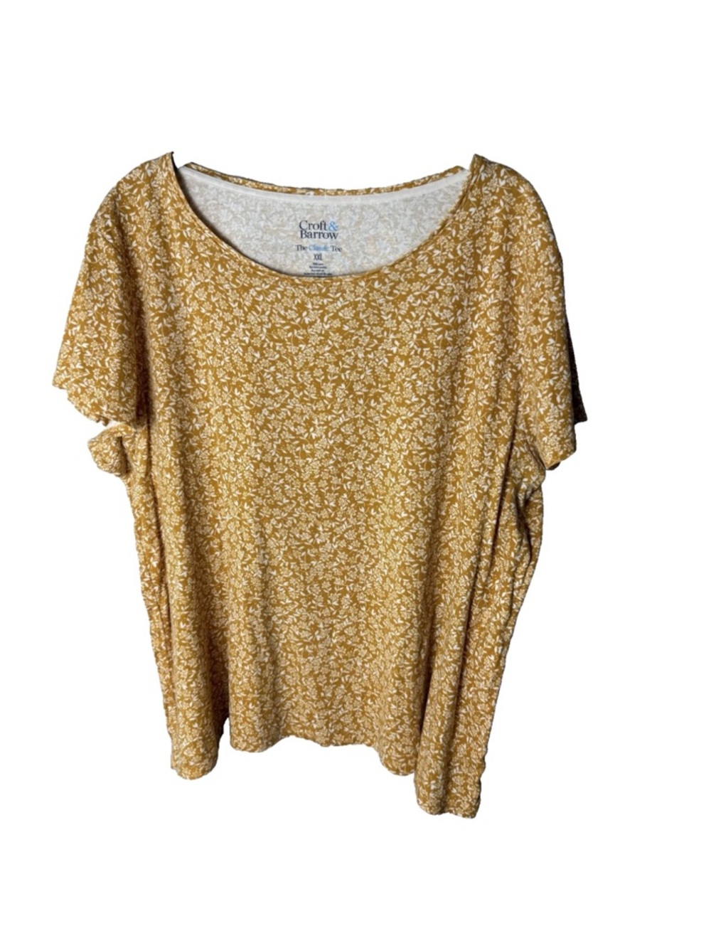 Croft & Barrow The Classic Tee Size XXL 2XL Top Short Sleeves Floral Cotton Gold